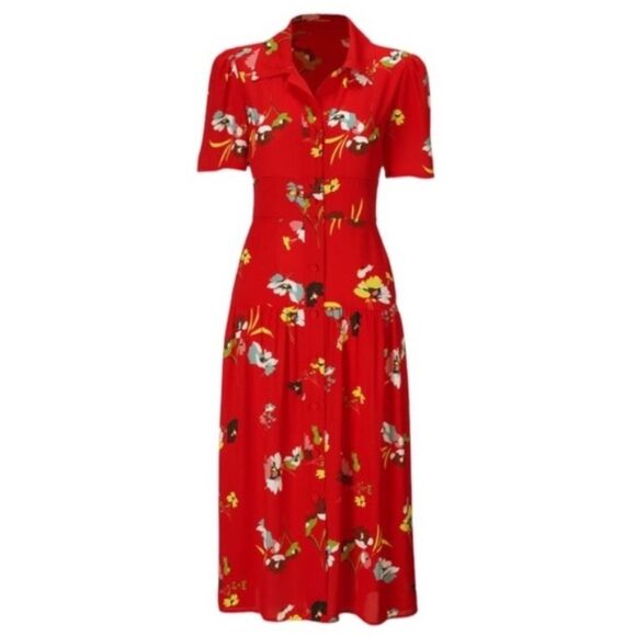 CAbi Women’s Afternoon Midi Dress 6218 Red Floral Size Small Short Sleeve - Picture 11 of 11